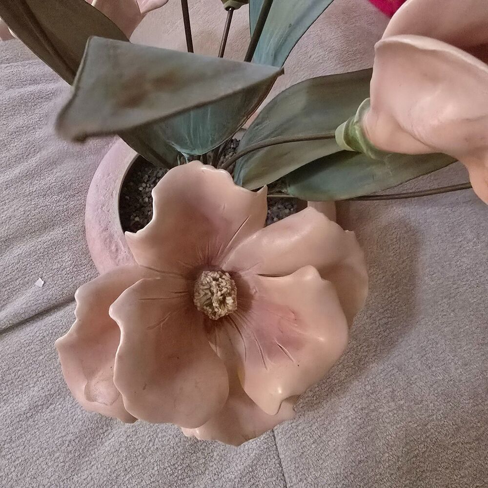 Vintage Ceramic Flower Decor with Brass Leaves - Picture 2 of 5